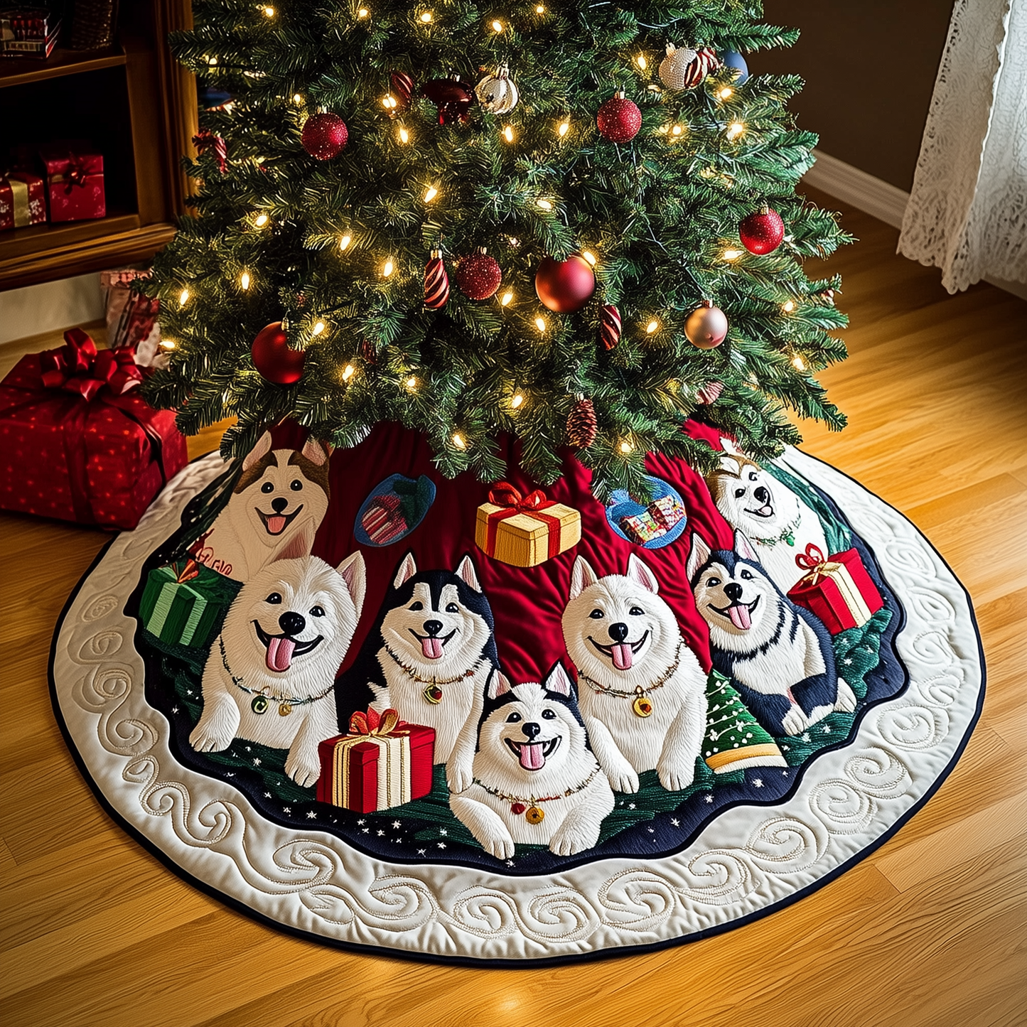 Christmas Husky Quilted Tree Skirt GFTOHD490