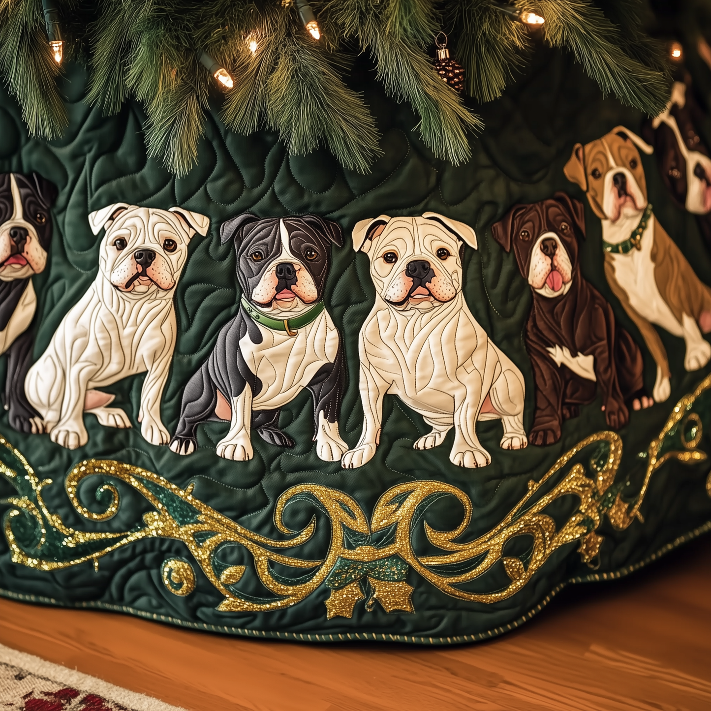 Happy Bulldog Christmas Quilted Tree Skirt GFTOHD575