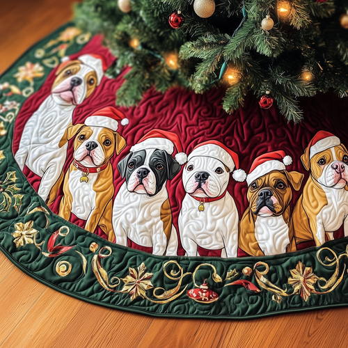 Happy Bulldog Christmas Quilted Tree Skirt GFTOHD577