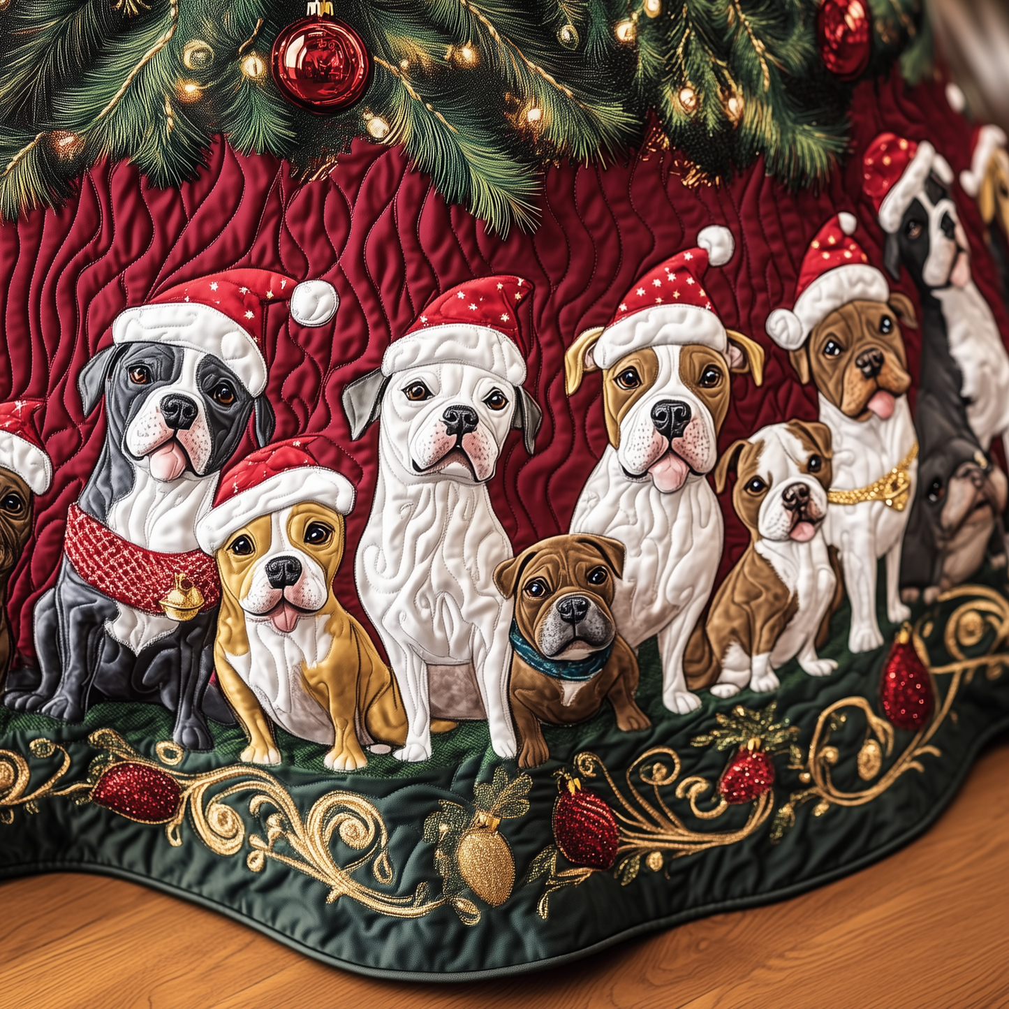 Happy Bulldog Christmas Quilted Tree Skirt GFTOHD578