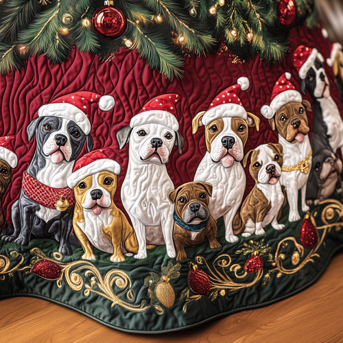 Happy Bulldog Christmas Quilted Tree Skirt GFTOHD578