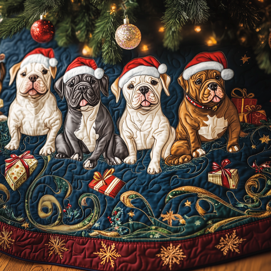 Happy Bulldog Christmas Quilted Tree Skirt GFTOHD579