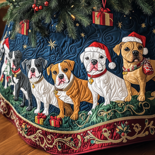 Happy Bulldog Christmas Quilted Tree Skirt GFTOHD581