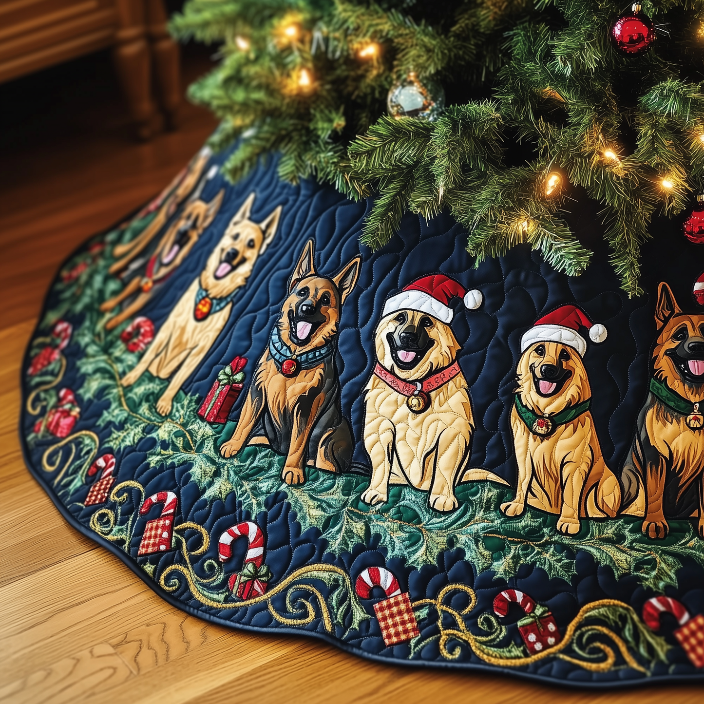 Christmas German Shepherd Quilted Tree Skirt GFTOHD586