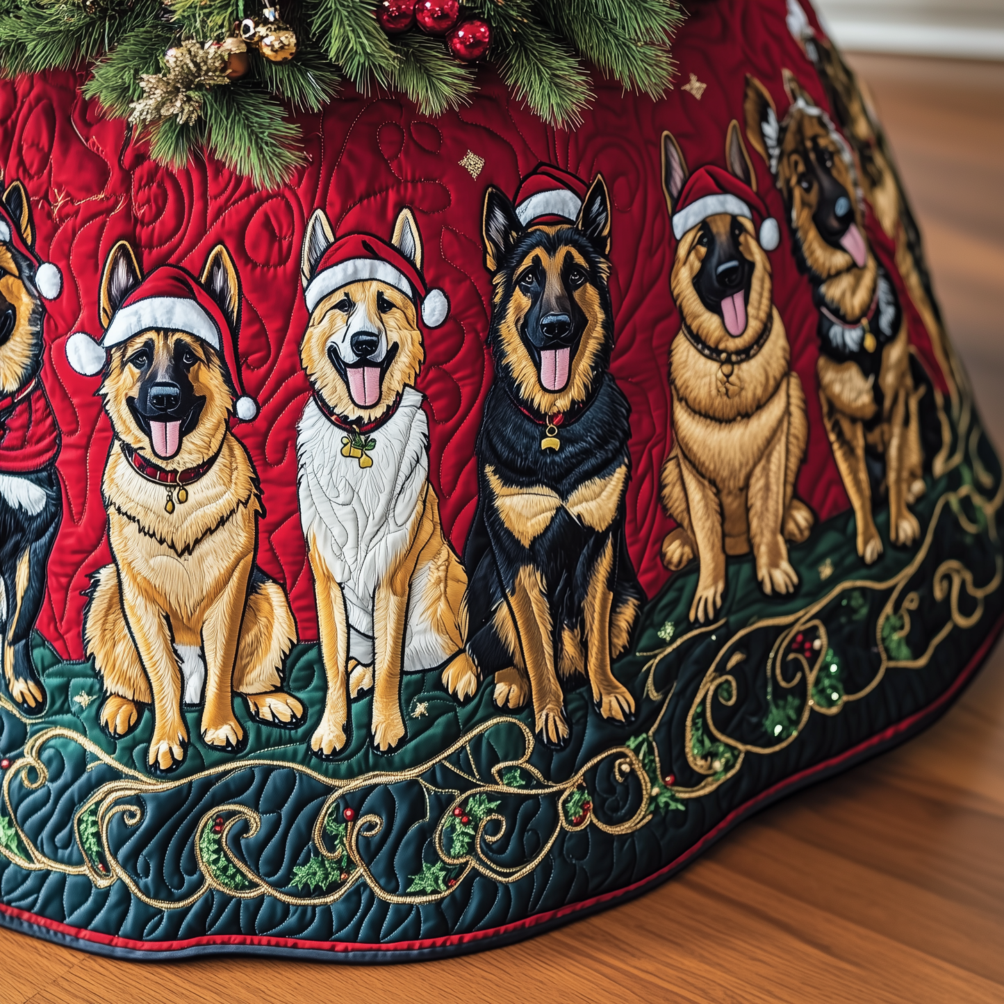 Christmas German Shepherd Quilted Tree Skirt GFTOHD588