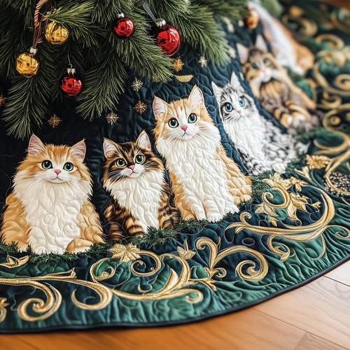 Festive Cat Quilted Tree Skirt GFTOHD594