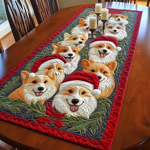 Christmas Joyful Corgi Quilted Table Runner GFTOHD619