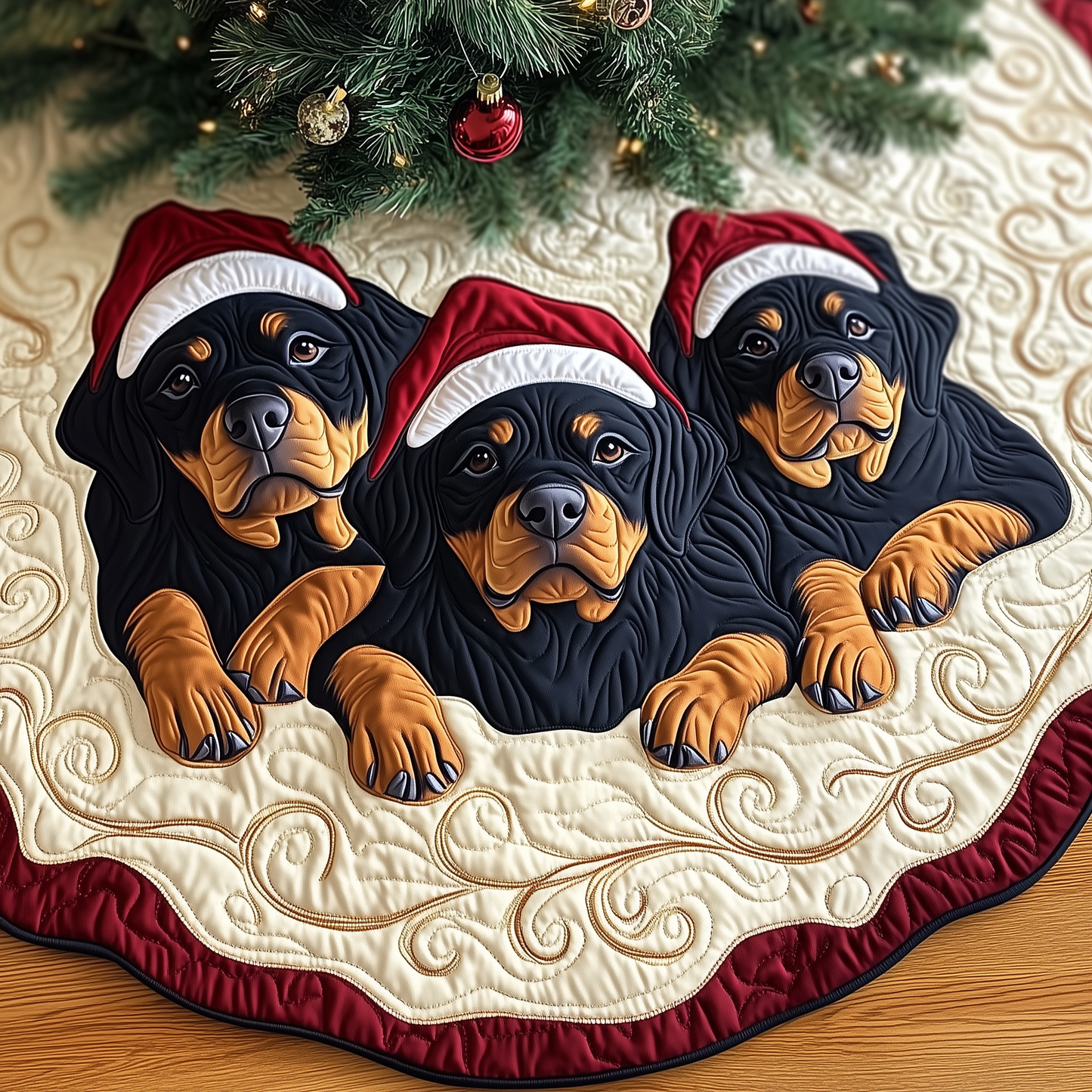 Christmas Rottweiler Quilted Tree Skirt GFTOHD628