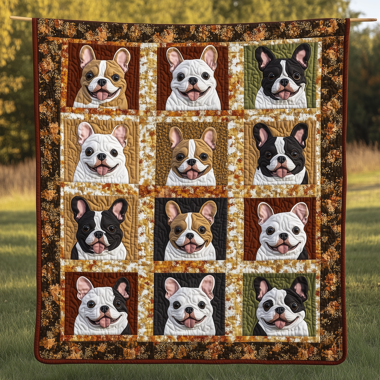 Autumn French Bulldog Quilted Blanket GFTOHD638