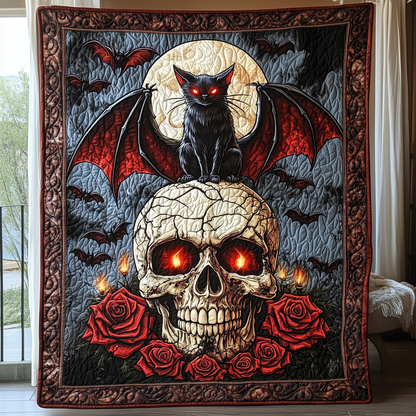 Bat-Cat And Bones Quilted Blanket GFTOHD646