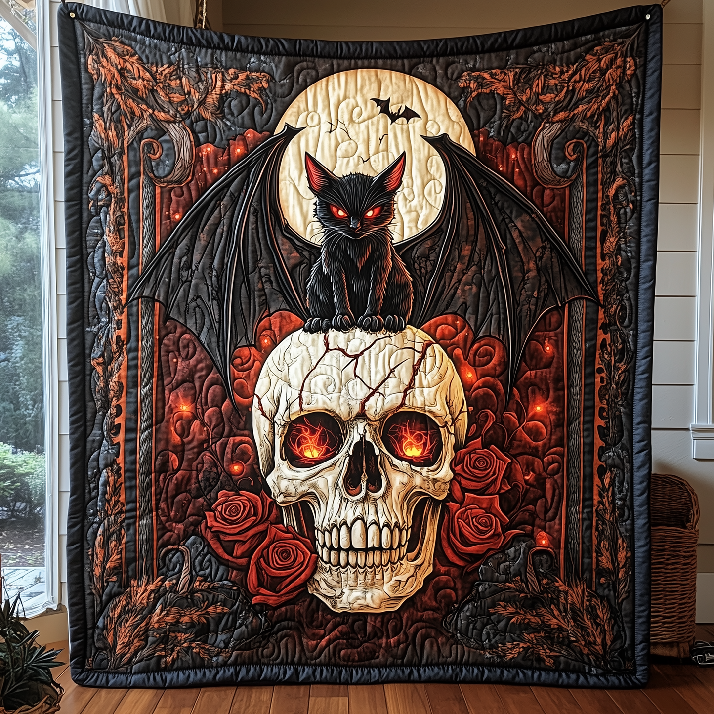 Bat-Cat And Bones Quilted Blanket GFTOHD647