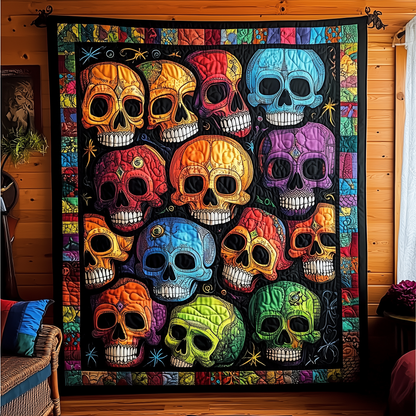 Vibrant Festive Skull Quilted Blanket GFTOHD688