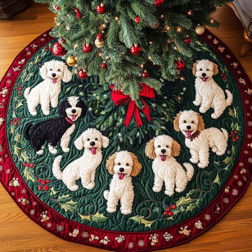 Christmas Poodle Cheer Quilted Tree Skirt GFTOHD695