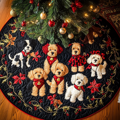 Christmas Poodle Cheer Quilted Tree Skirt GFTOHD697