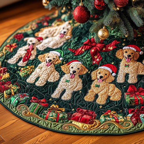 Christmas Poodle Cheer Quilted Tree Skirt GFTOHD702