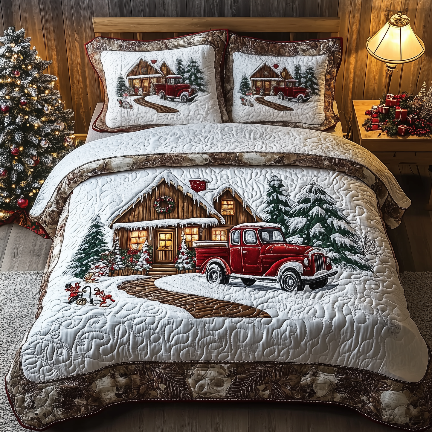 Peaceful Snow Cabin 3-Piece Quilted Bedding Set GFTOHD703