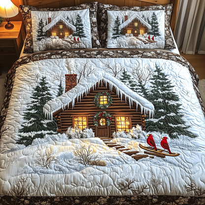 Peaceful Snow Cabin 3-Piece Quilted Bedding Set GFTOHD706