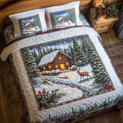 Peaceful Snow Cabin 3-Piece Quilted Bedding Set GFTOHD707