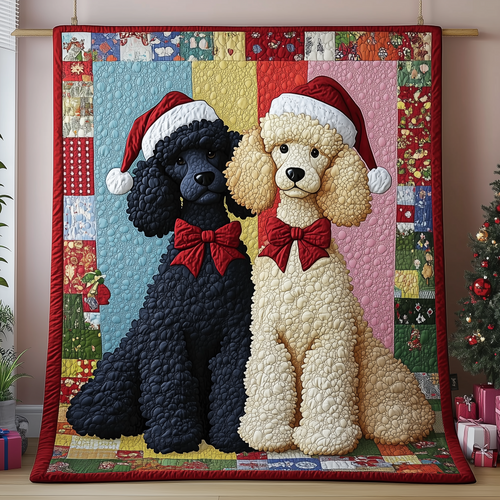 Christmas Poodle Couple Quilted Blanket GFTOHD764