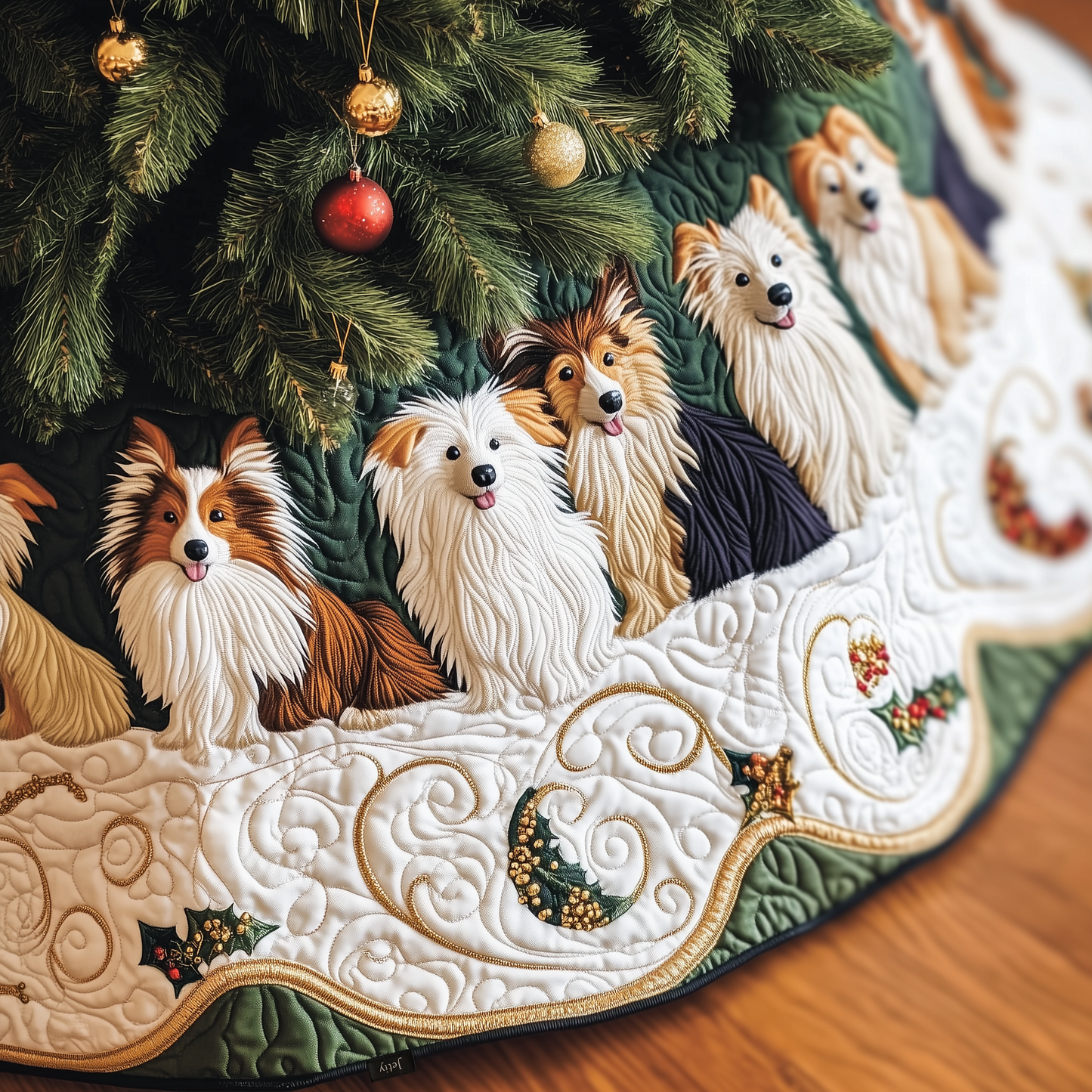 Festive Shetland Sheepdog Quilted Tree Skirt GFTOHD777