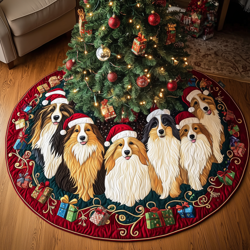 Festive Shetland Sheepdog Quilted Tree Skirt GFTOHD782