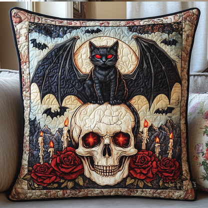 Bat-Cat And Bones Quilted Pillow Case GFTOHD799