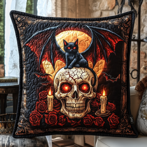 Bat-Cat And Bones Quilted Pillow Case GFTOHD800