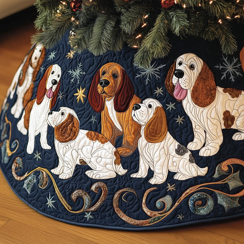 Joyful Basset Hound Quilted Tree Skirt GFTOHD818