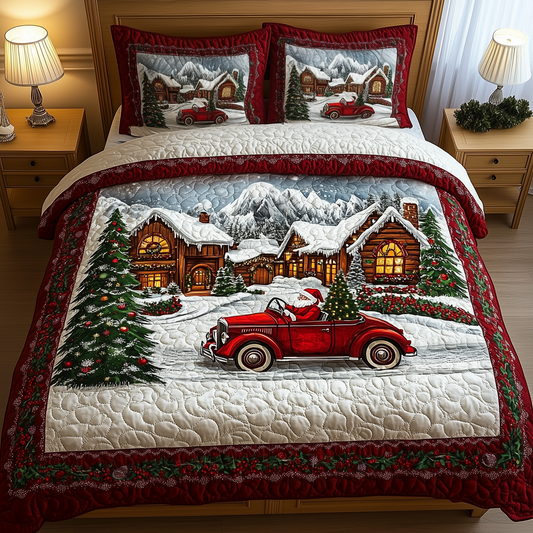 Santa Christmas Drive 3-Piece Quilted Bedding Set GFTOHD824