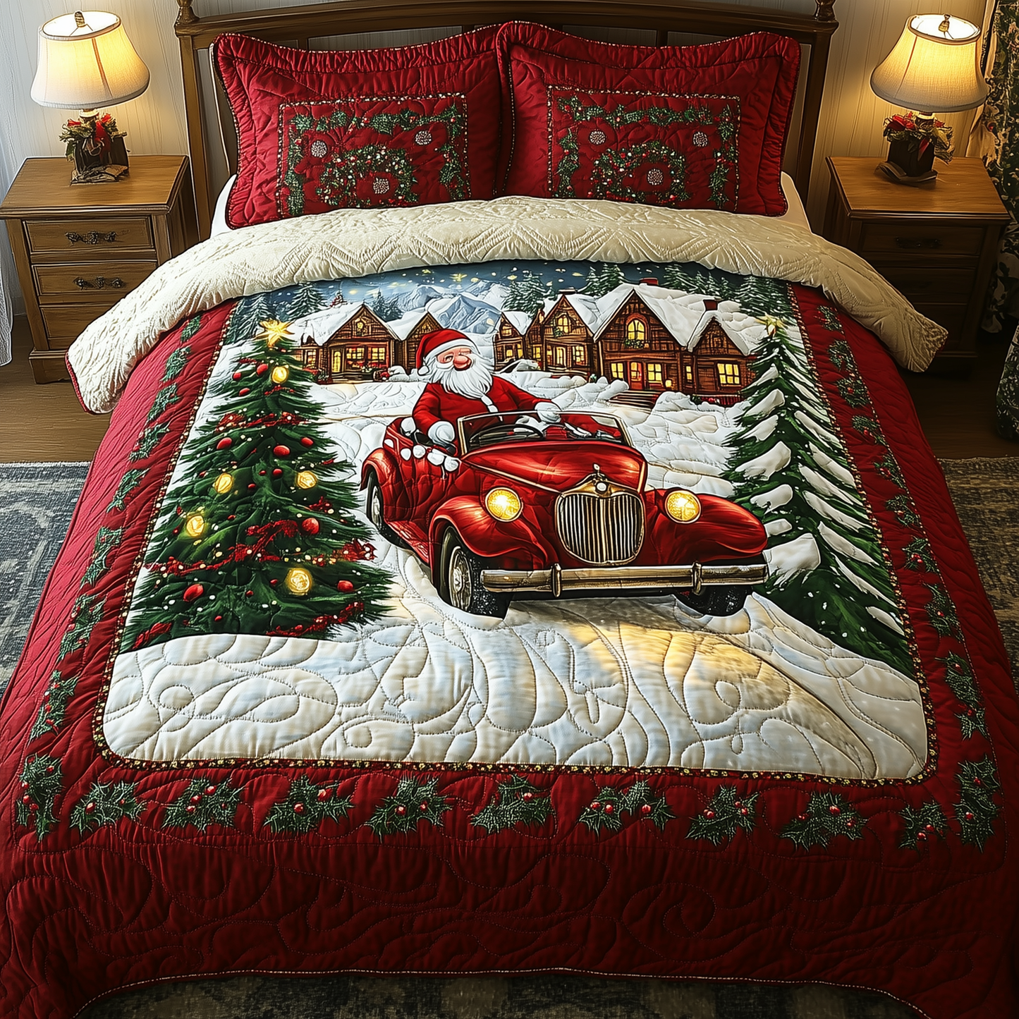 Santa Christmas Drive 3-Piece Quilted Bedding Set GFTOHD825