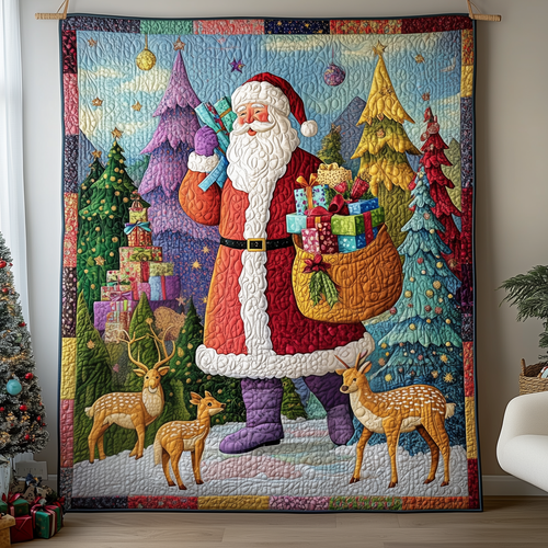 Santa Snowy Journey Quilted Blanket GFTOHD839