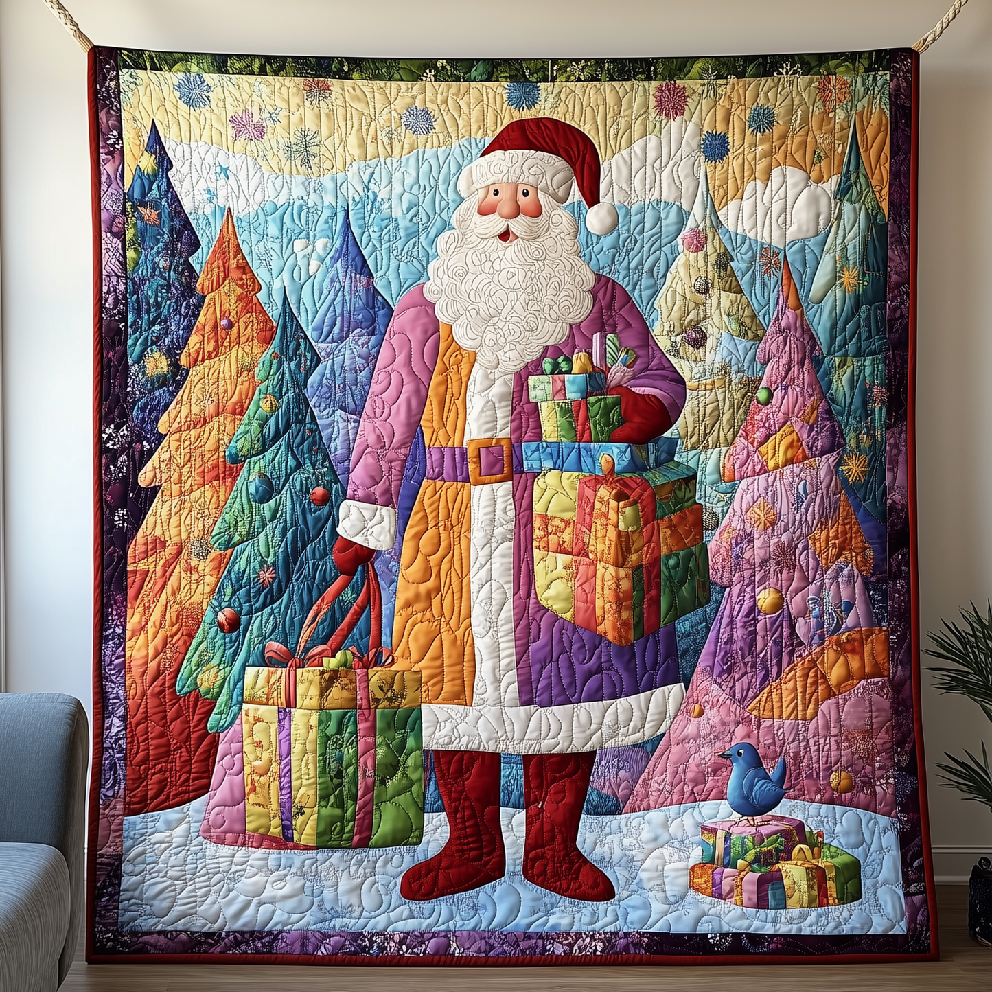 Santa Snowy Journey Quilted Blanket GFTOHD841