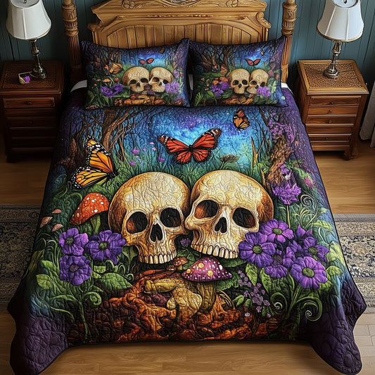 Dreamland Couple Skull 3-Piece Quilted Bedding Set GFTOHD860