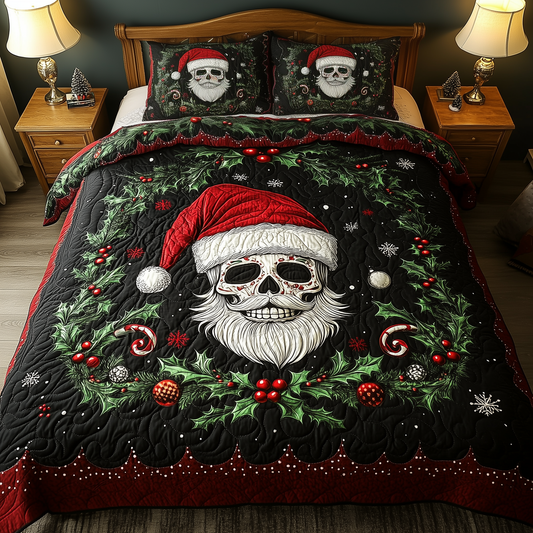 Festive Santa Skull 3-Piece Quilted Bedding Set GFTOHD865