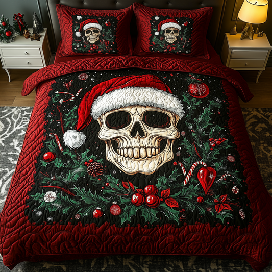 Festive Santa Skull 3-Piece Quilted Bedding Set GFTOHD866