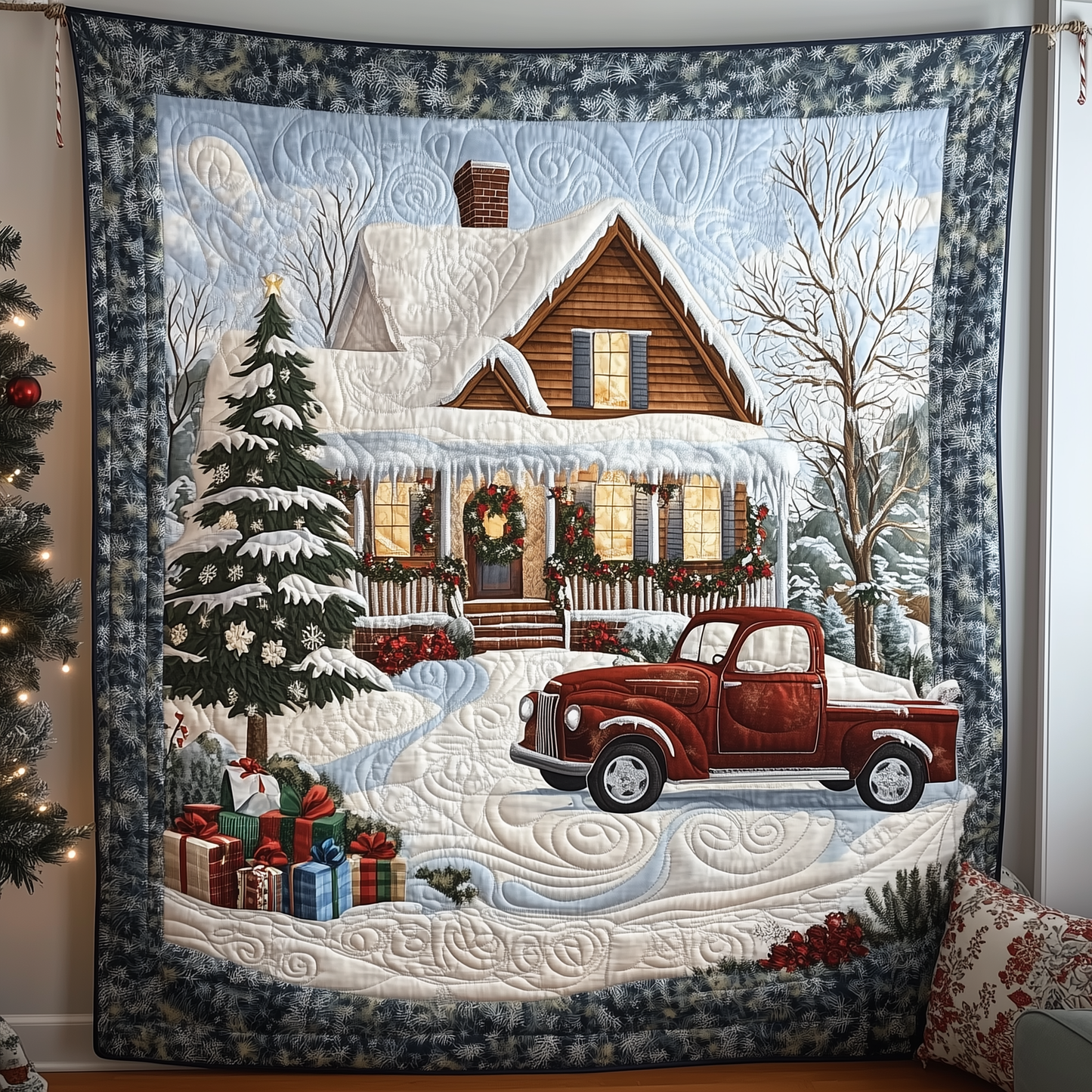 Peaceful Snow Cabin Quilted Blanket GFTOHD868