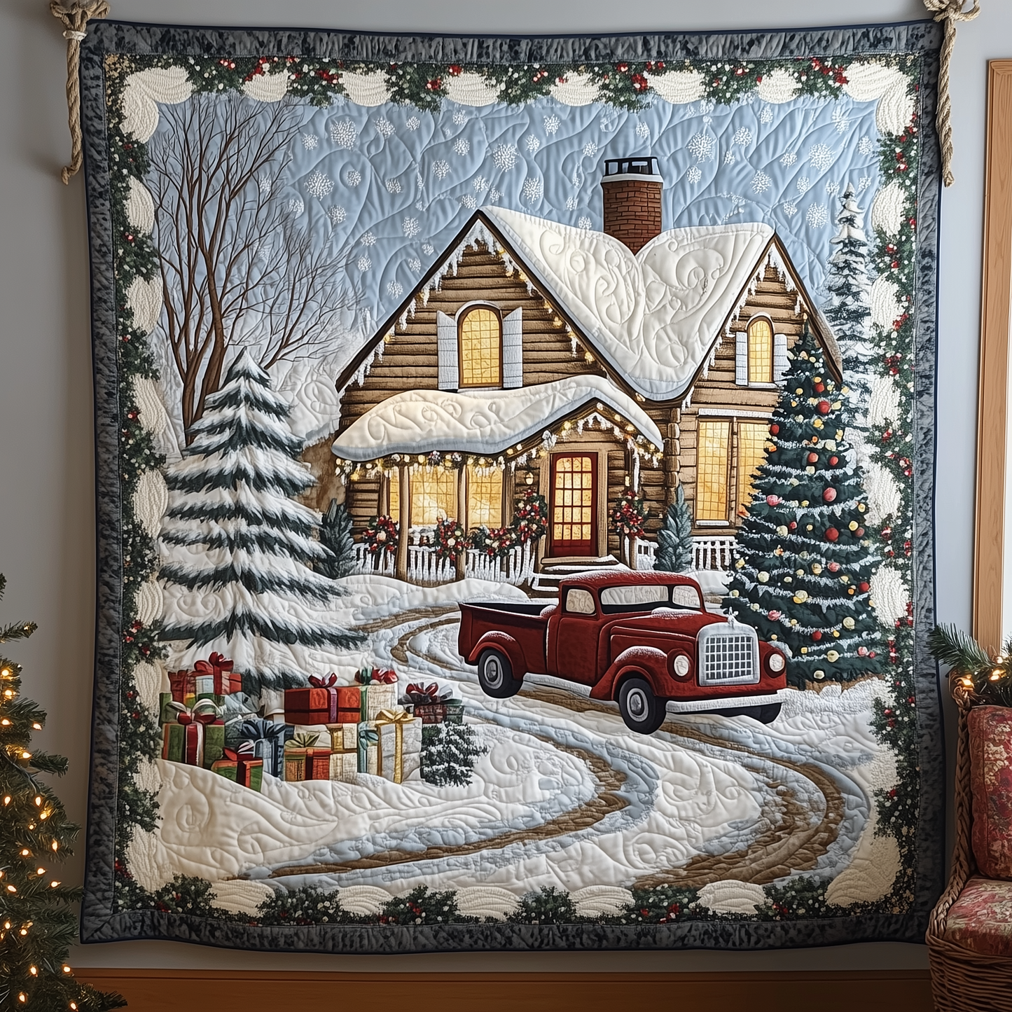 Peaceful Snow Cabin Quilted Blanket GFTOHD870