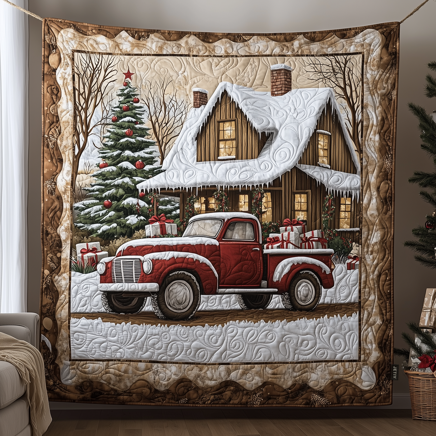 Peaceful Snow Cabin Quilted Blanket GFTOHD873