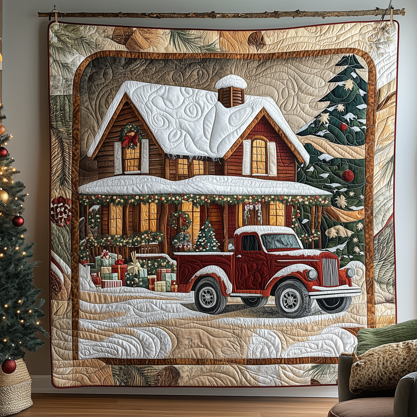 Peaceful Snow Cabin Quilted Blanket GFTOHD875