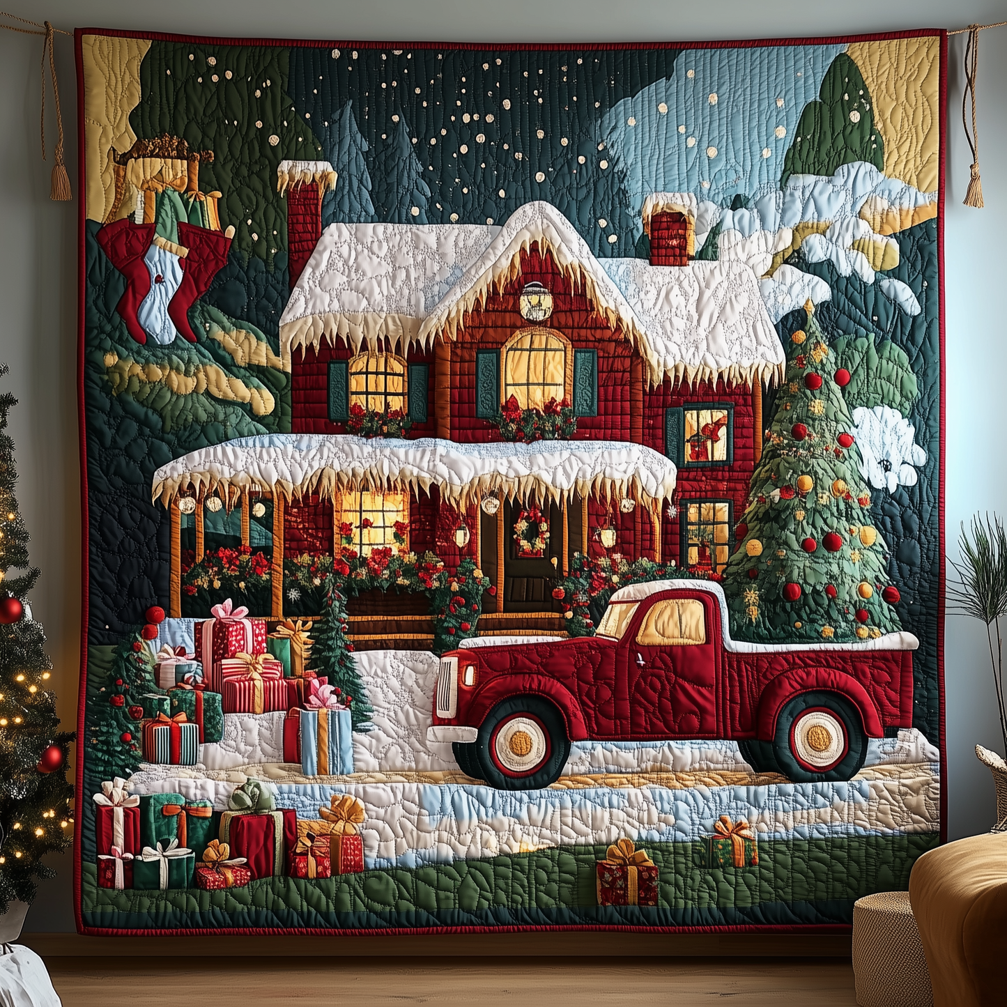 Peaceful Snow Cabin Quilted Blanket GFTOHD877