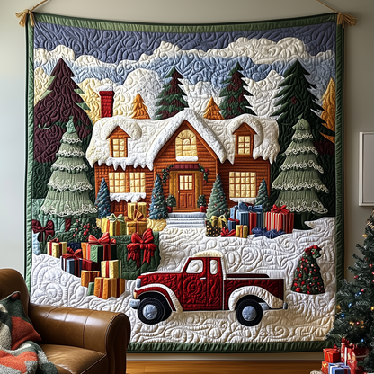 Peaceful Snow Cabin Quilted Blanket GFTOHD878