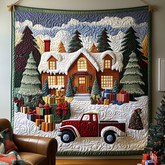 Peaceful Snow Cabin Quilted Blanket GFTOHD878