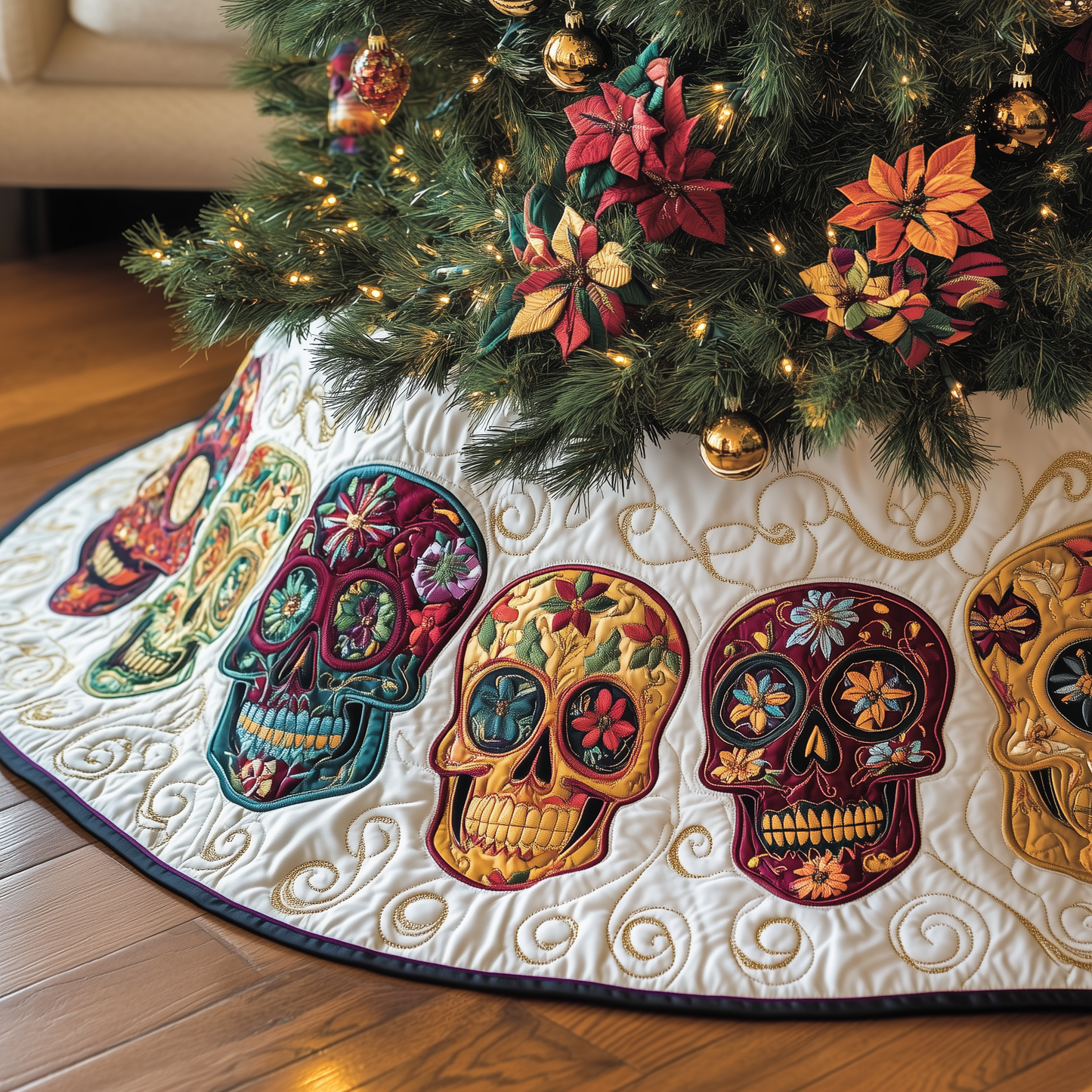 Christmas Joyful Skull Quilted Tree Skirt GFTOHD880