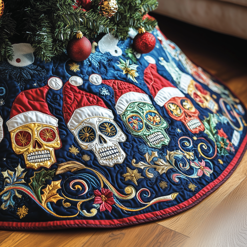 Christmas Joyful Skull Quilted Tree Skirt GFTOHD883