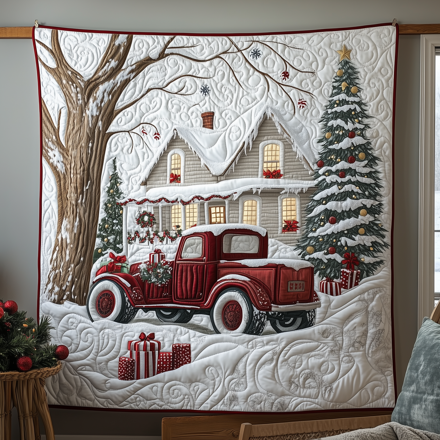 Peaceful Snow Cabin Quilted Blanket GFTOHD923