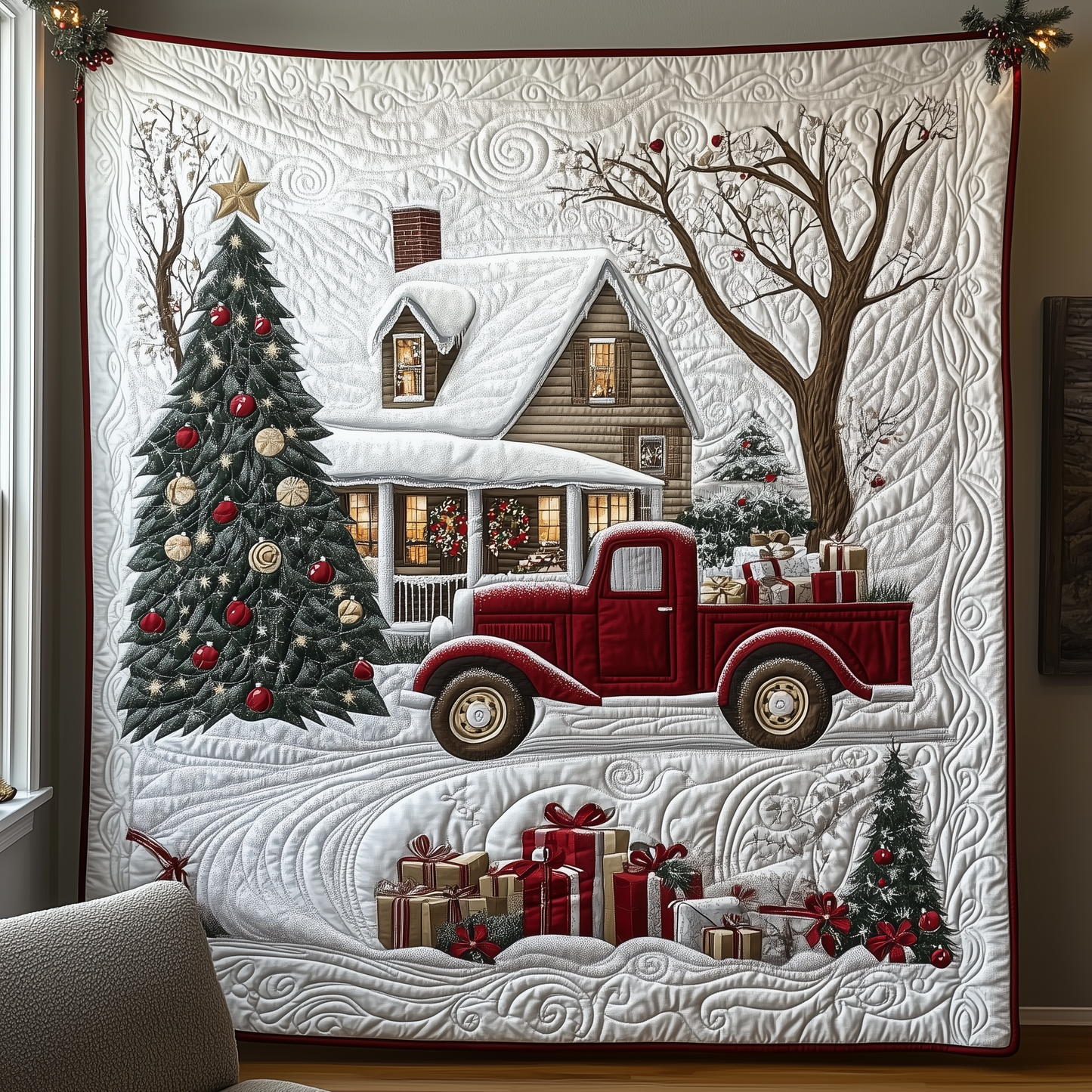 Peaceful Snow Cabin Quilted Blanket GFTOHD926