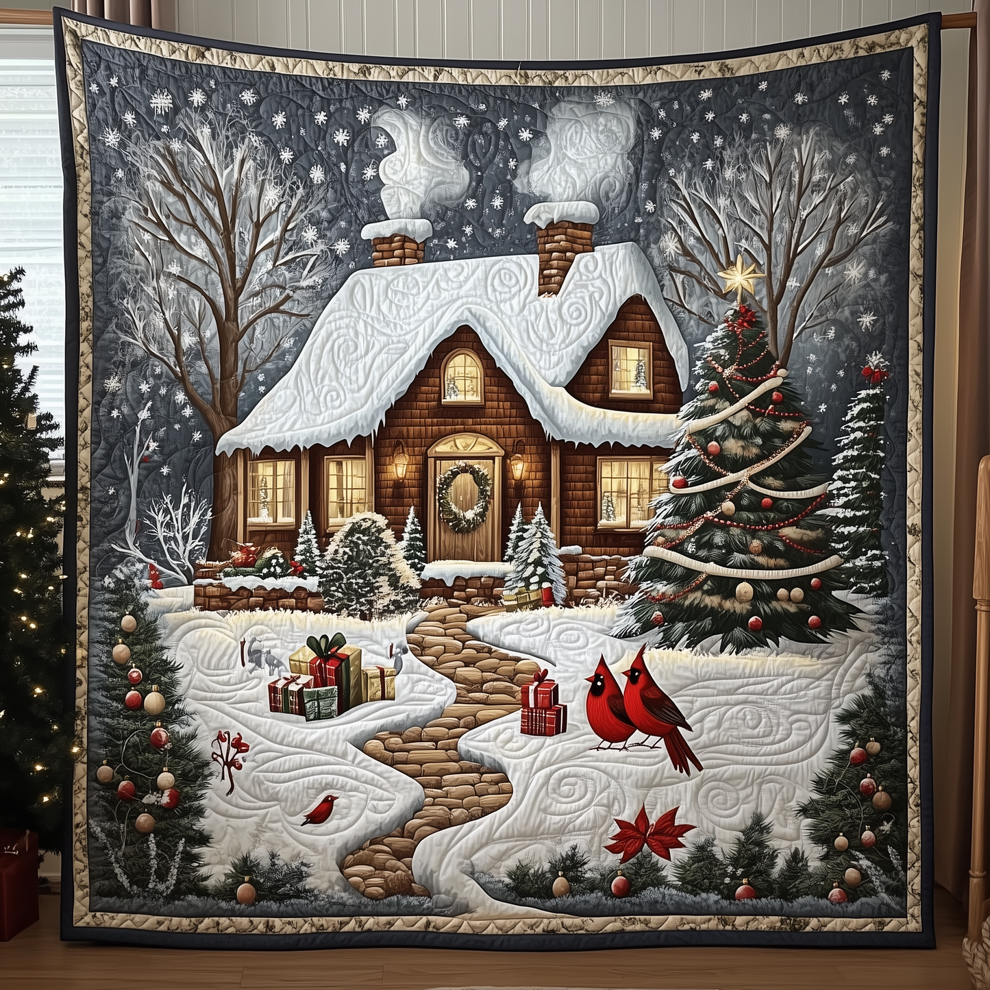 Cardinal Snow Cabin Quilted Blanket GFTOHD931