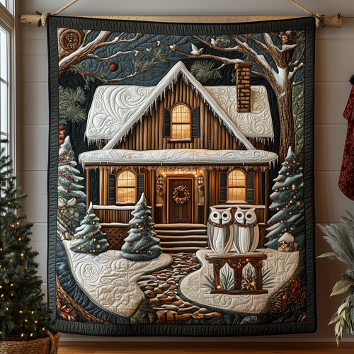 Owl Snow Cabin Quilted Blanket GFTOHD931