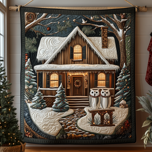 Owl Snow Cabin Quilted Blanket GFTOHD932