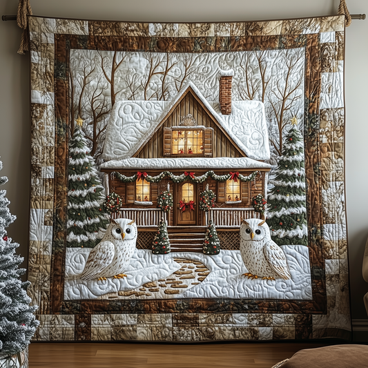 Owl Snow Cabin Quilted Blanket GFTOHD934